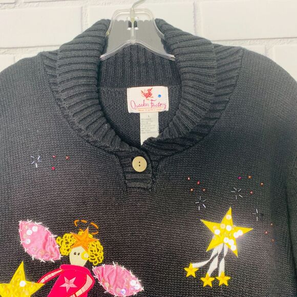 NWT Quacker Factory sweater Christmas angels black embellished size large women - Picture 3 of 14
